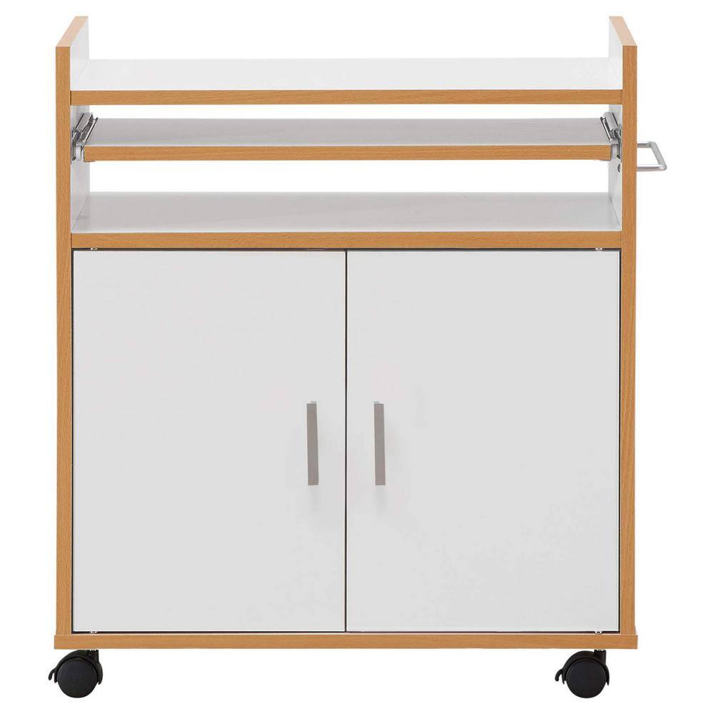 White Rolling Kitchen Cart Kitchen Island with Removable Shelf and Towel Rack