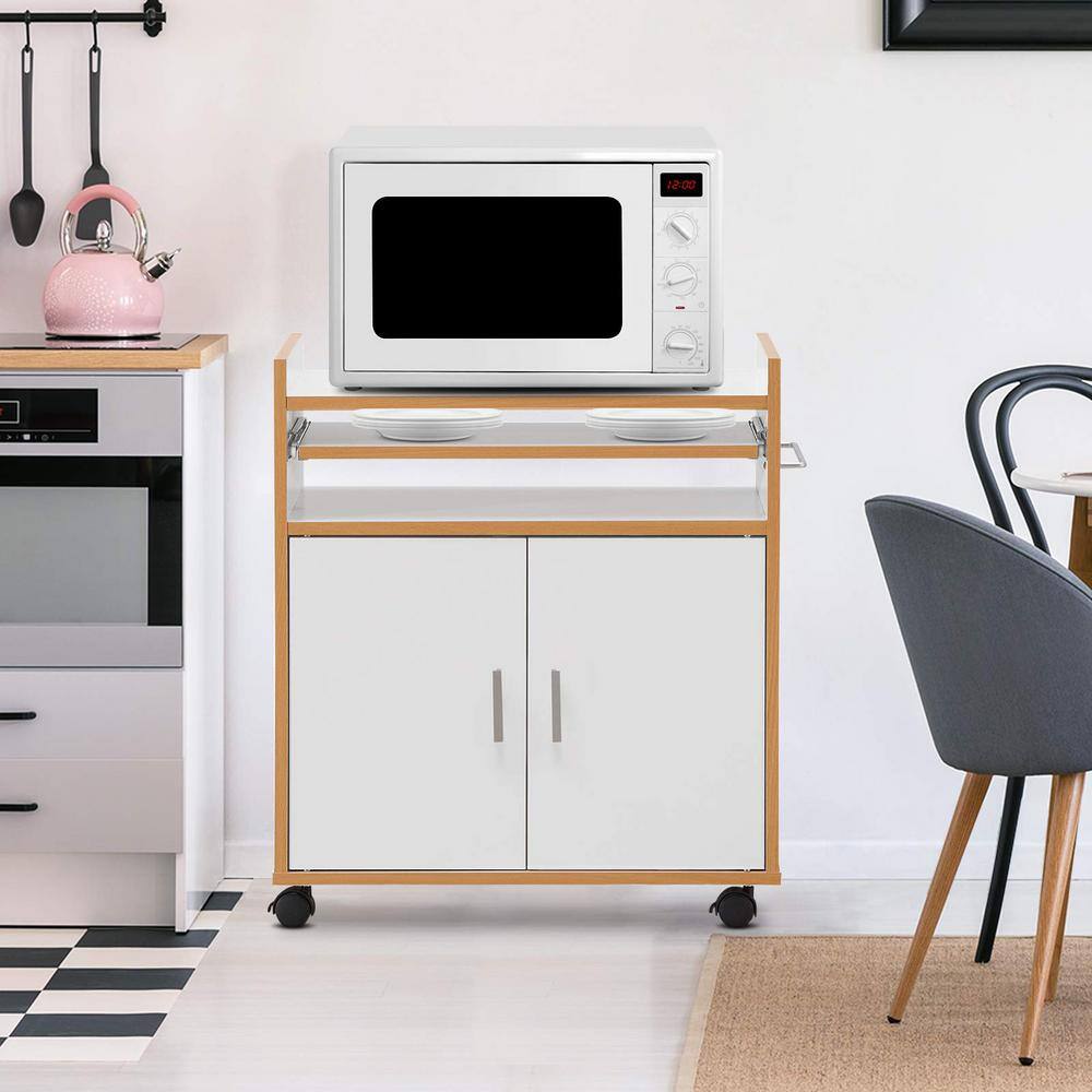 White Rolling Kitchen Cart Kitchen Island with Removable Shelf and Towel Rack