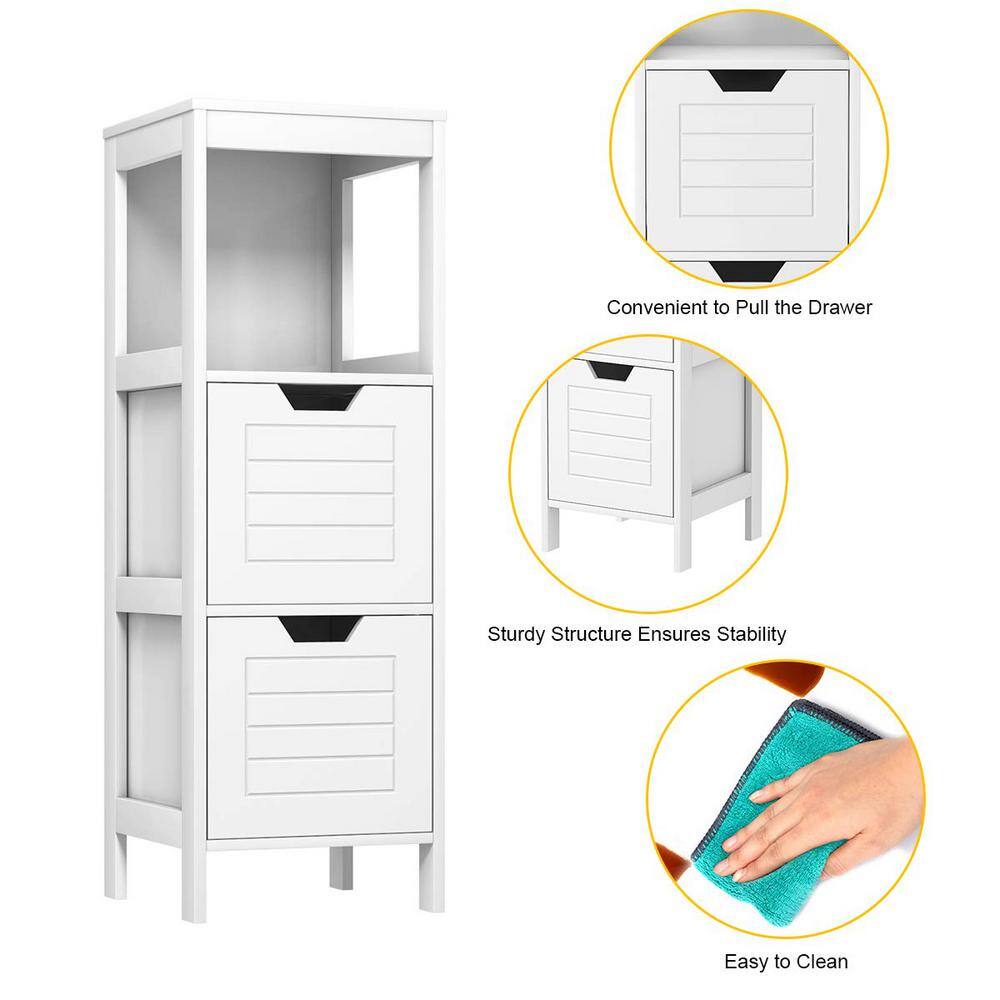 Freestanding Linen Cabinet Bathroom Floor Cabinet in White with 2-Drawers