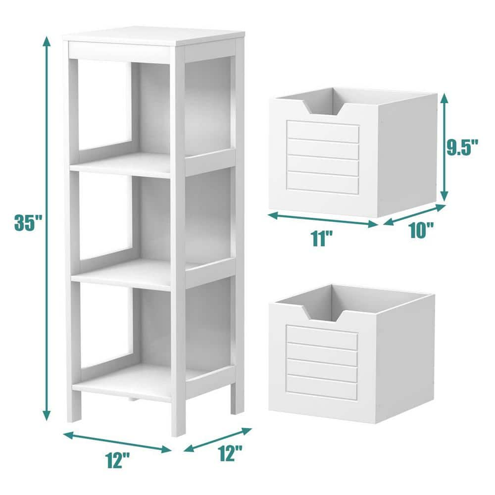 Freestanding Linen Cabinet Bathroom Floor Cabinet in White with 2-Drawers