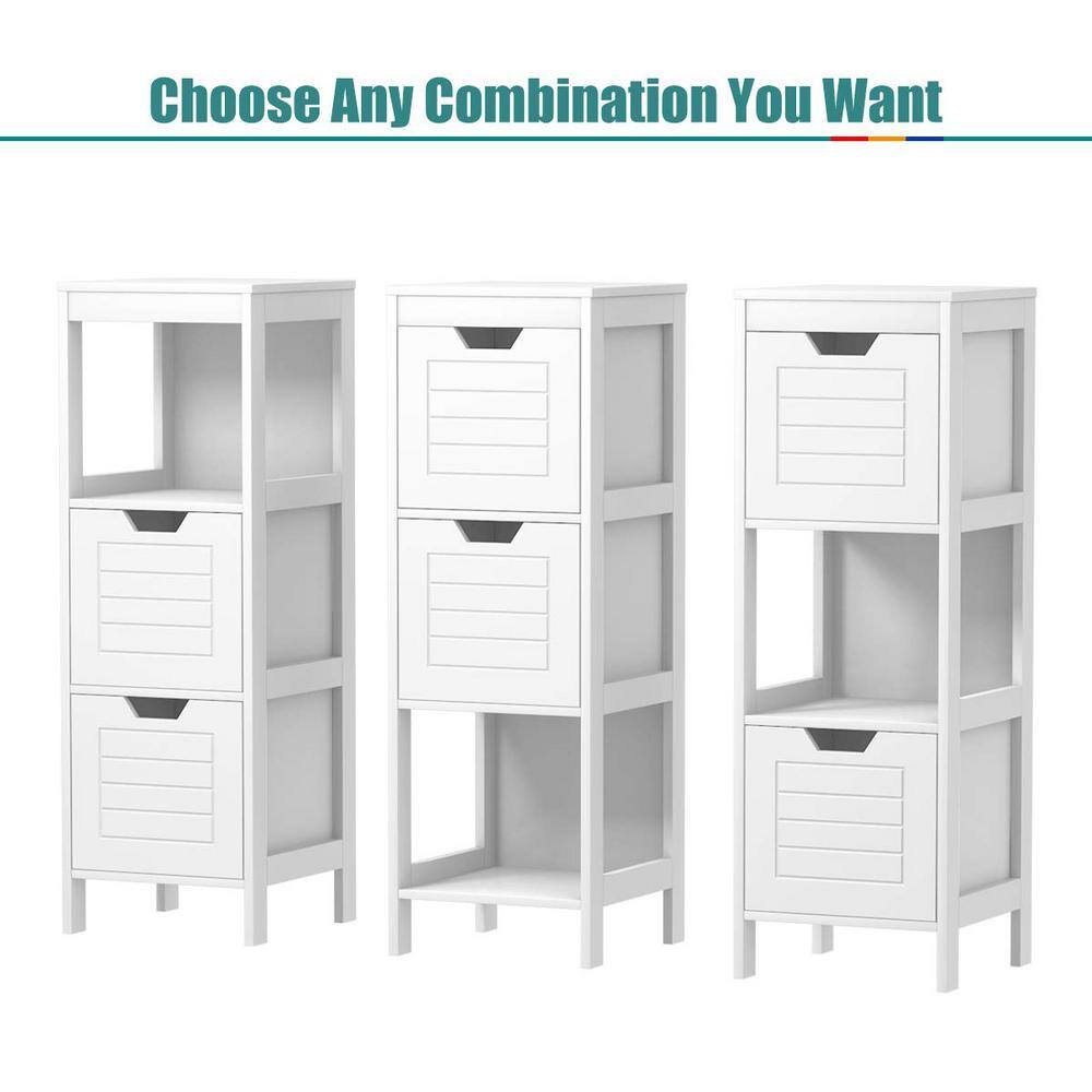 Freestanding Linen Cabinet Bathroom Floor Cabinet in White with 2-Drawers