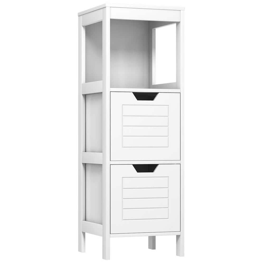 Freestanding Linen Cabinet Bathroom Floor Cabinet in White with 2-Drawers