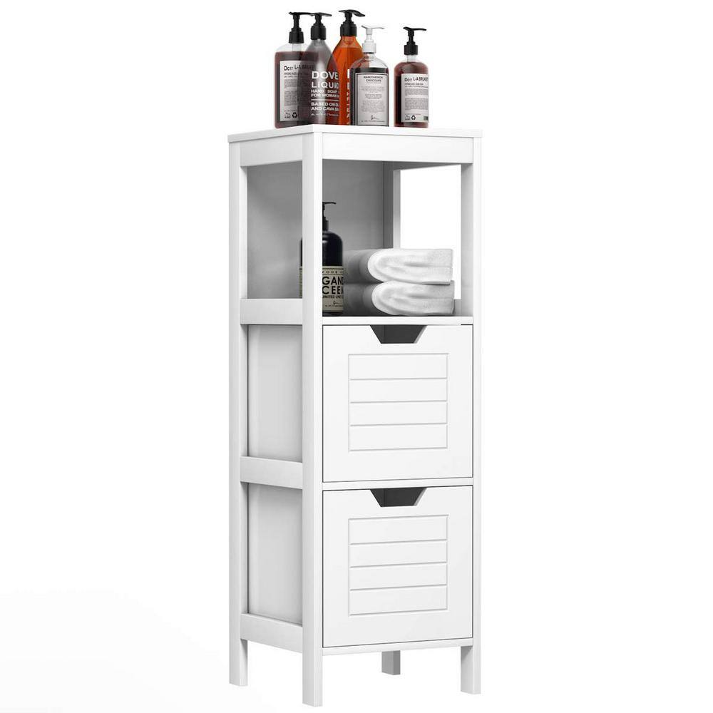 Freestanding Linen Cabinet Bathroom Floor Cabinet in White with 2-Drawers