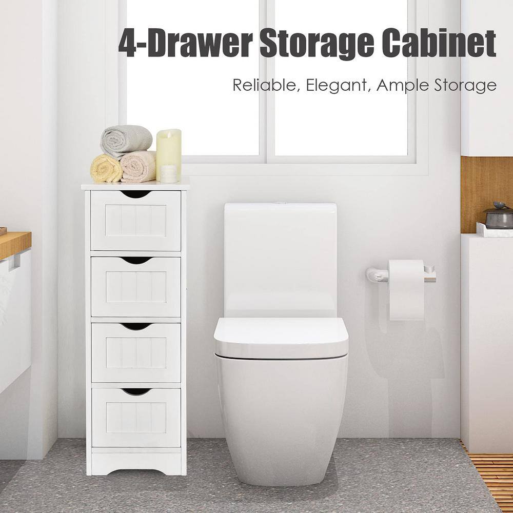 Freestanding Linen Cabinet Bathroom Floor Cabinet in White with 4-Drawers