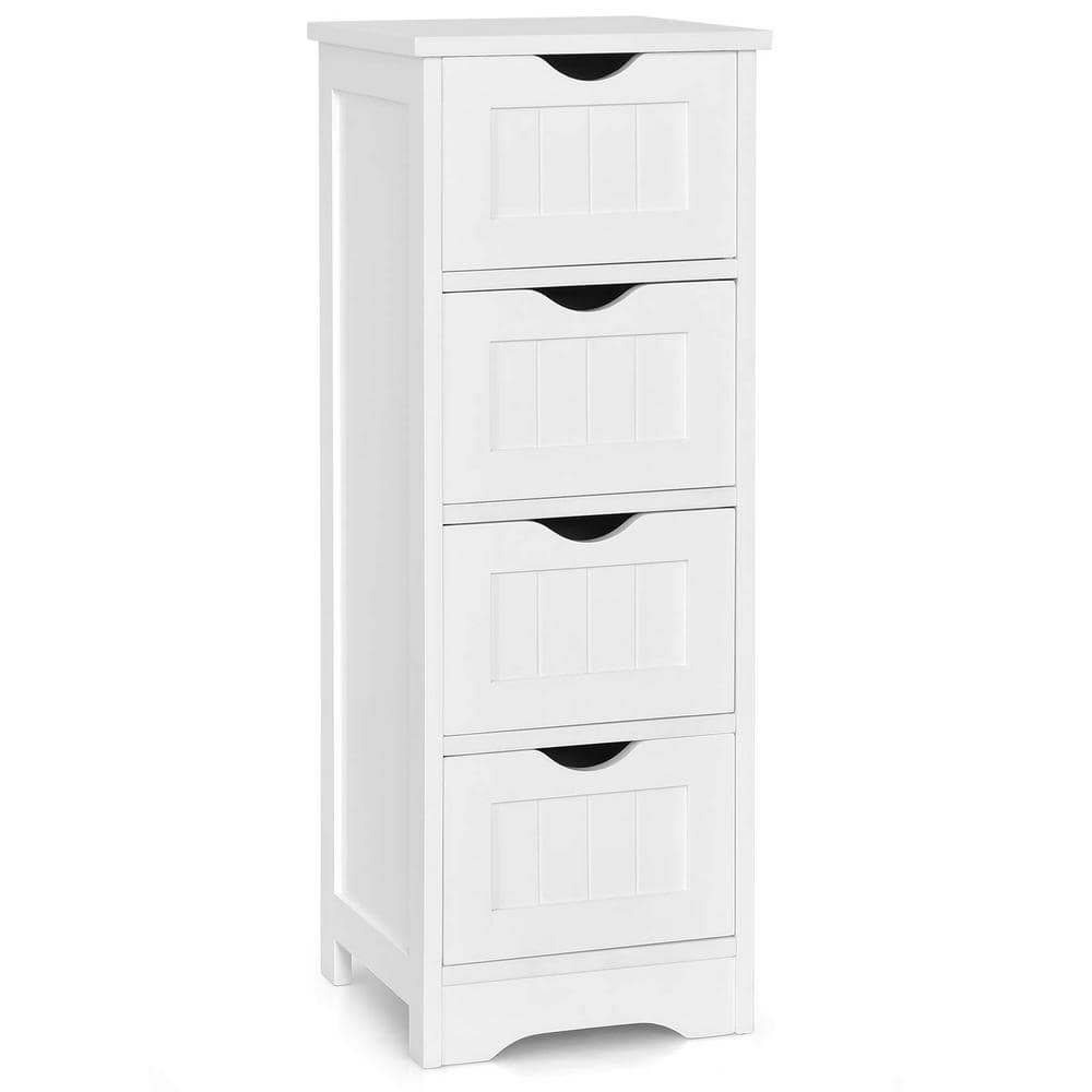 Freestanding Linen Cabinet Bathroom Floor Cabinet in White with 4-Drawers