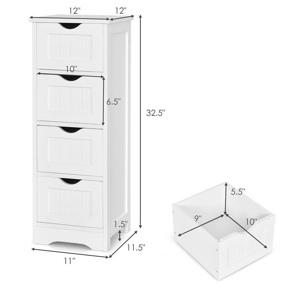 Freestanding Linen Cabinet Bathroom Floor Cabinet in White with 4-Drawers