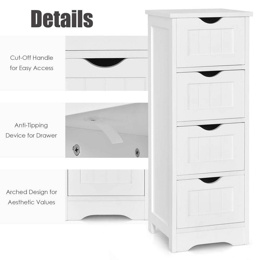 Freestanding Linen Cabinet Bathroom Floor Cabinet in White with 4-Drawers