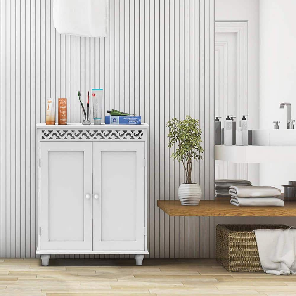 Freestanding Linen Cabinet with 2-Shutter Doors in White