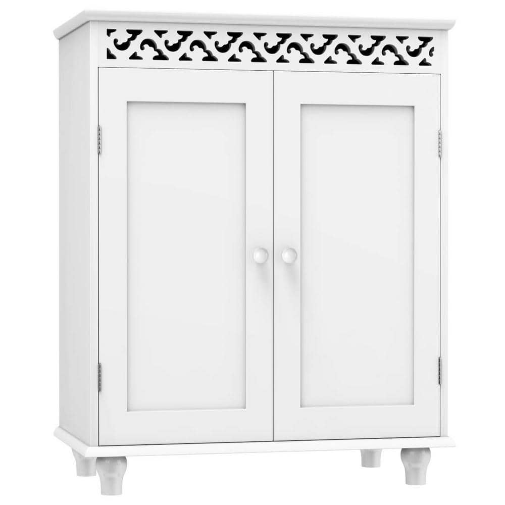 Freestanding Linen Cabinet with 2-Shutter Doors in White