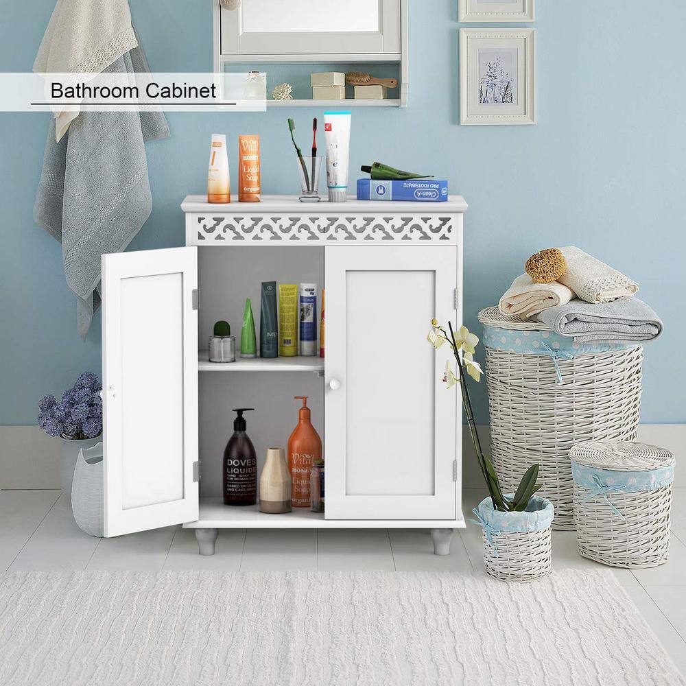 Freestanding Linen Cabinet with 2-Shutter Doors in White