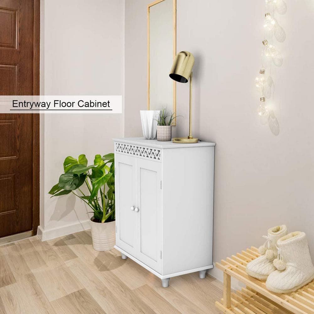 Freestanding Linen Cabinet with 2-Shutter Doors in White