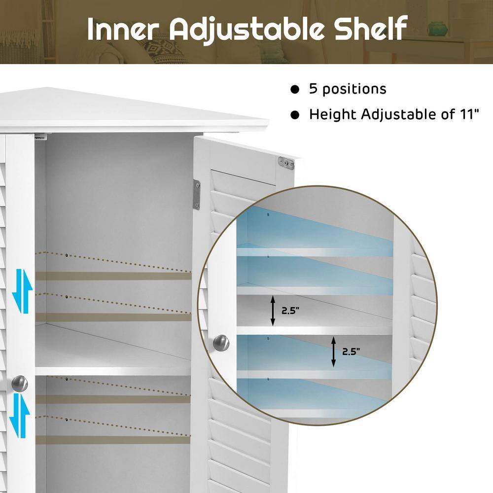 Freestanding Corner Linen Cabinet in White with Shutter Door