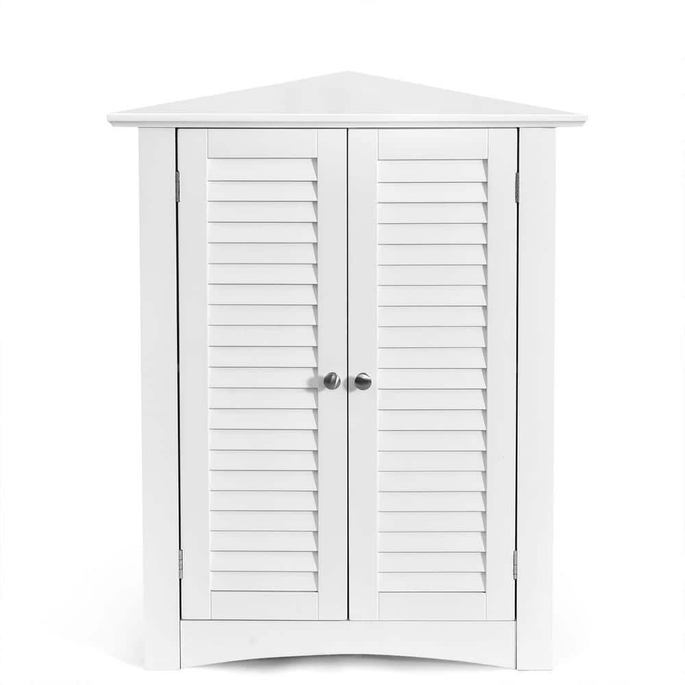 Freestanding Corner Linen Cabinet in White with Shutter Door