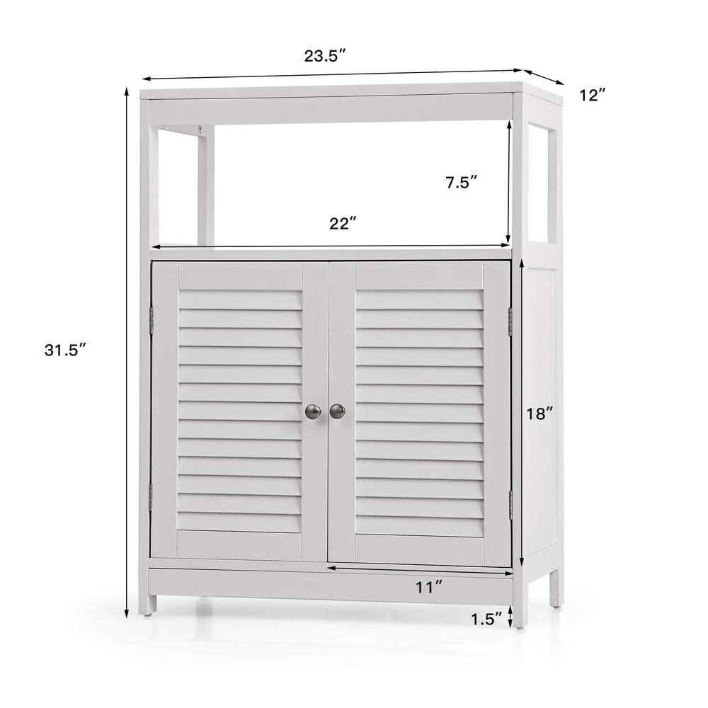 Freestanding Corner Linen Cabinet with Double Shutter Doors in White