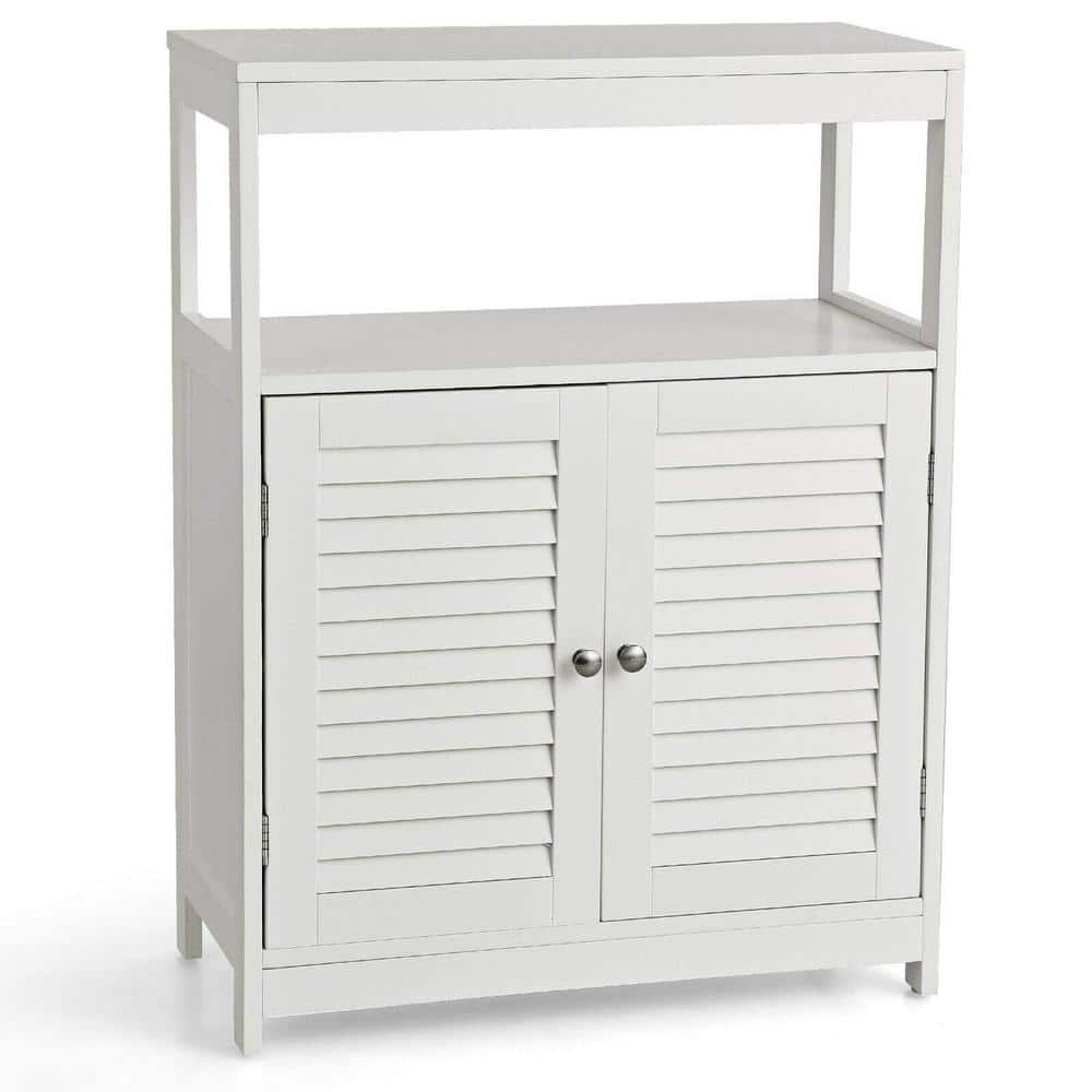 Freestanding Corner Linen Cabinet with Double Shutter Doors in White