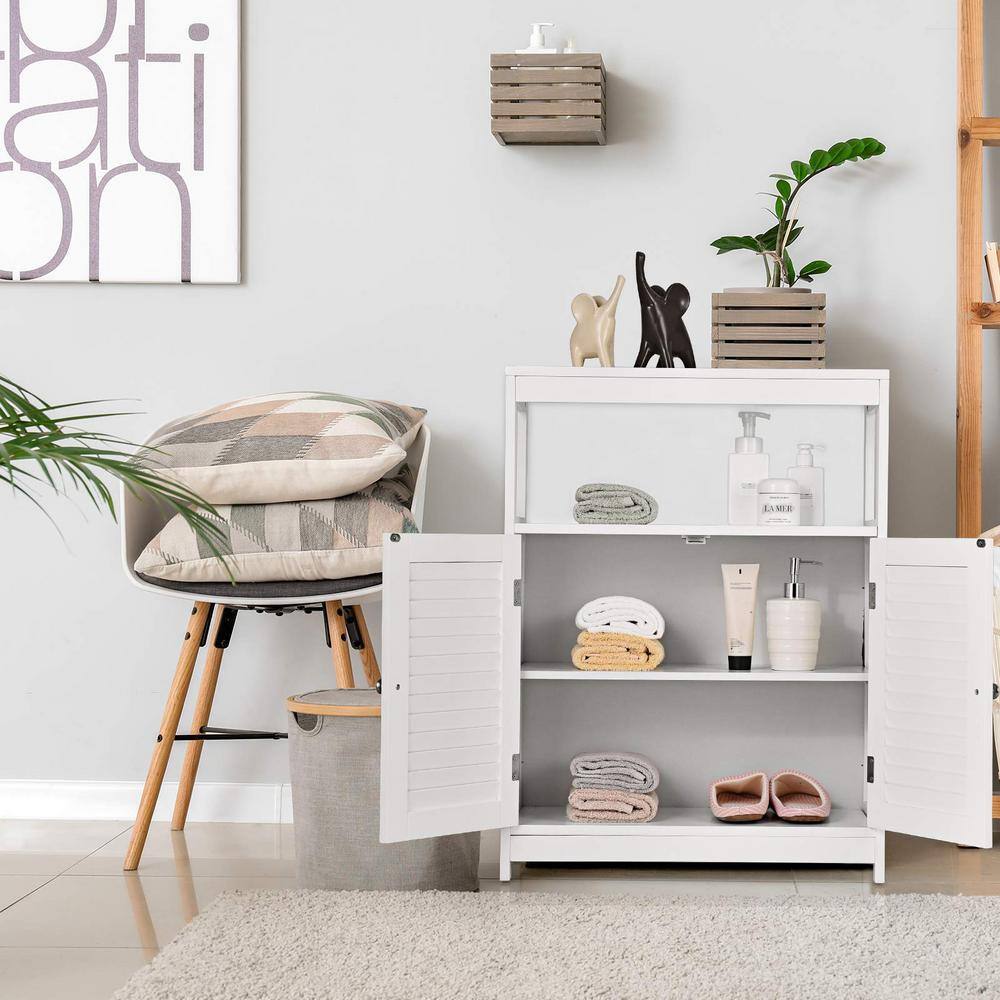 Freestanding Corner Linen Cabinet with Double Shutter Doors in White