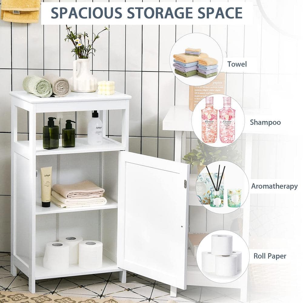 Freestanding Linen Cabinet Floor Cabinet in White with Adjustable Shelf