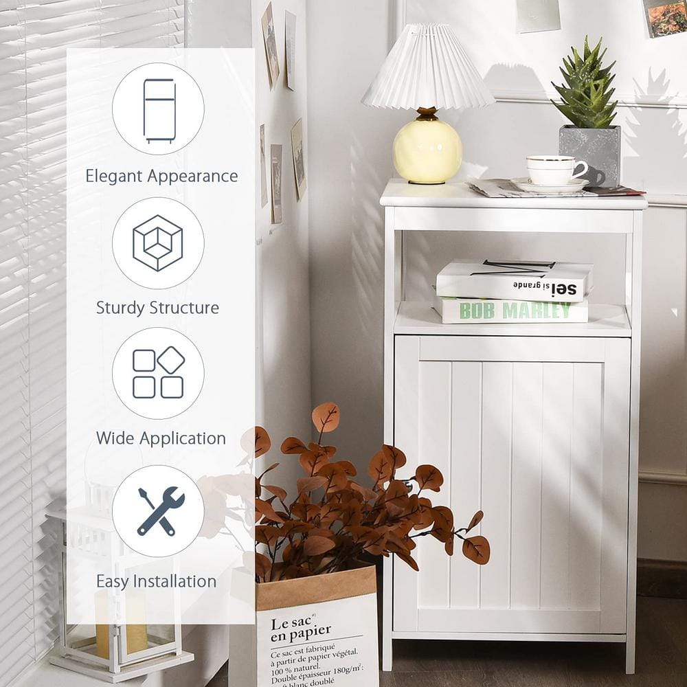 Freestanding Linen Cabinet Floor Cabinet in White with Adjustable Shelf