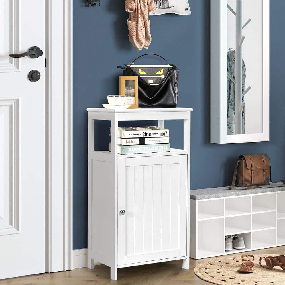 Freestanding Linen Cabinet Floor Cabinet in White with Adjustable Shelf