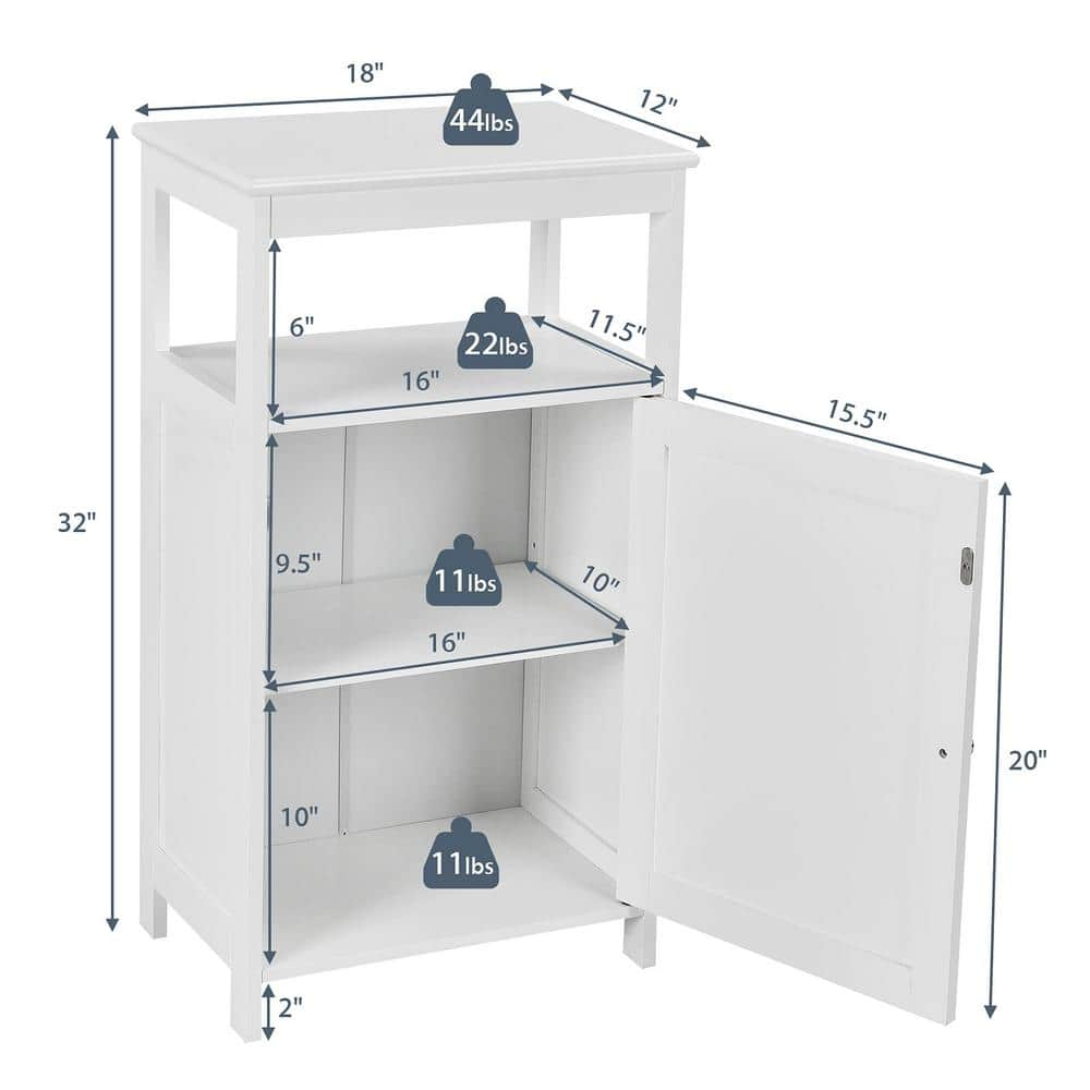 Freestanding Linen Cabinet Floor Cabinet in White with Adjustable Shelf