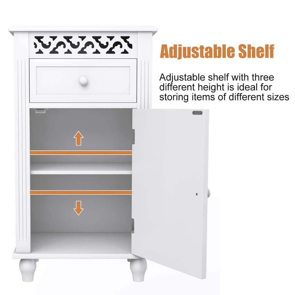 Freestanding Linen Cabinet Bathroom Floor Storage Cabinet in White with Drawer