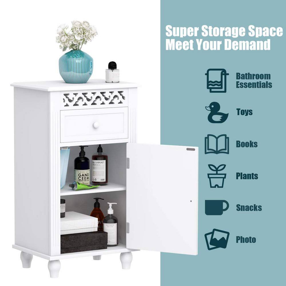 Freestanding Linen Cabinet Bathroom Floor Storage Cabinet in White with Drawer