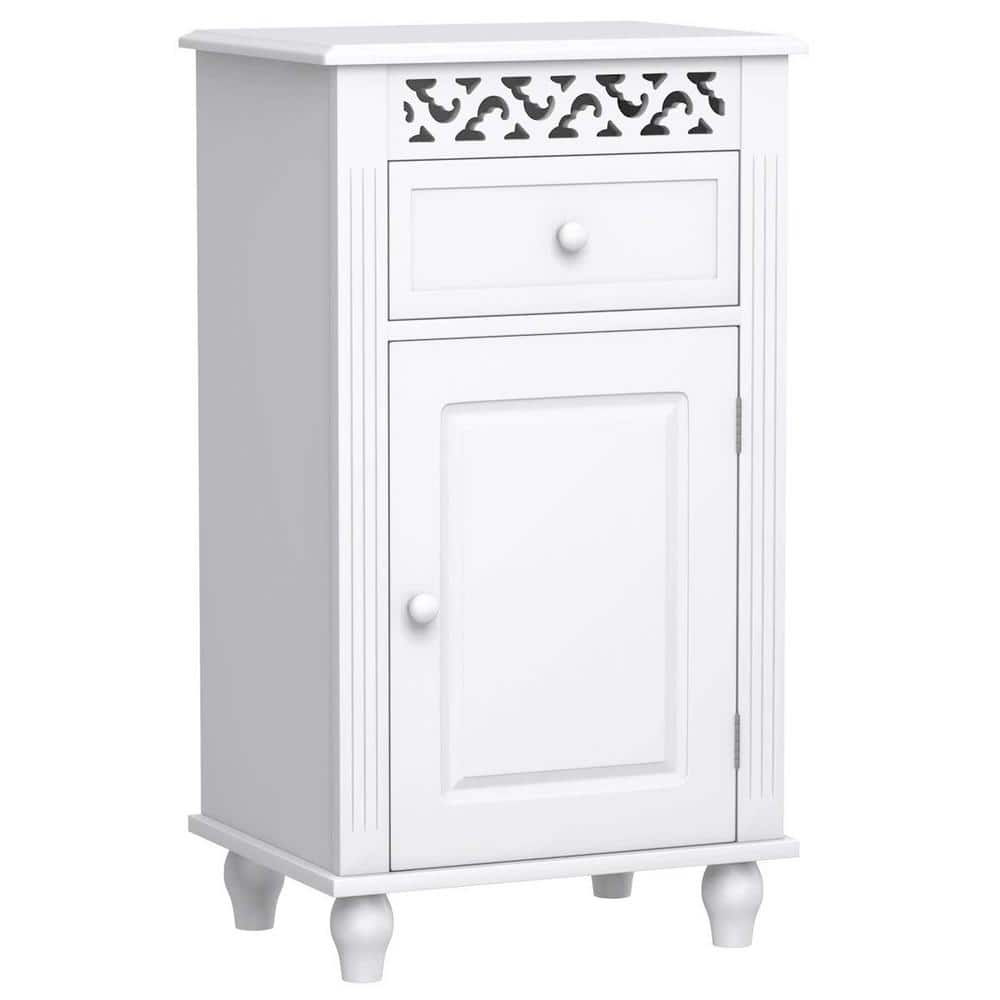 Freestanding Linen Cabinet Bathroom Floor Storage Cabinet in White with Drawer