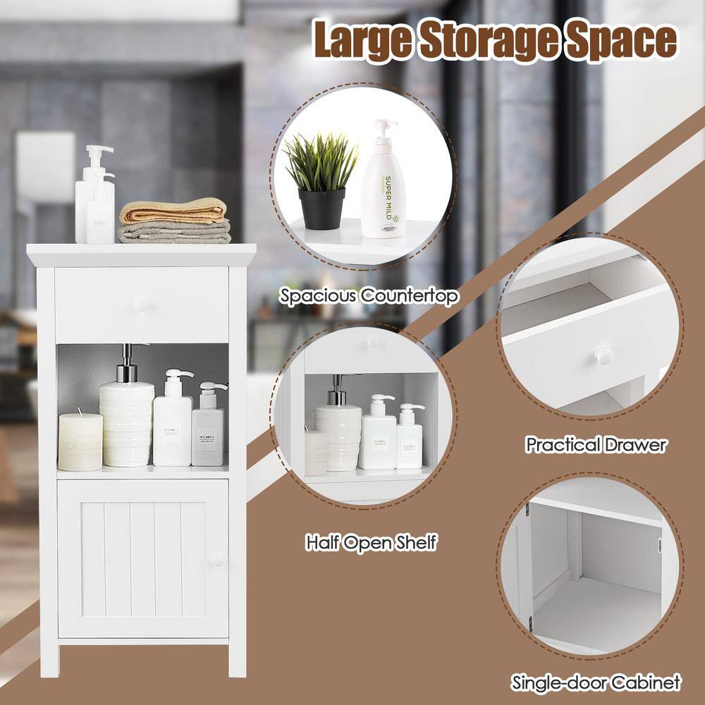 Freestanding Linen Cabinet Bathroom Floor Storage Cabinet in White