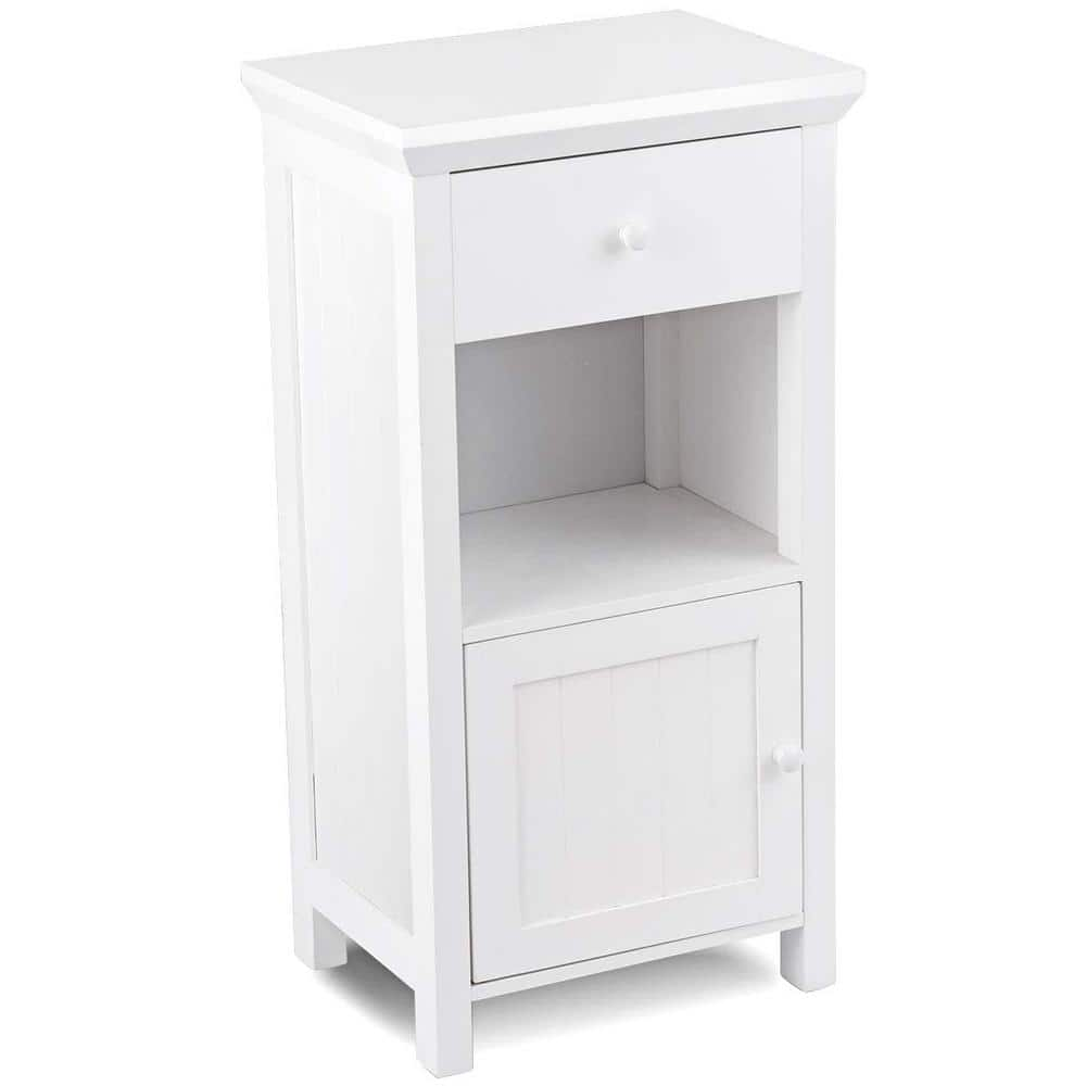 Freestanding Linen Cabinet Bathroom Floor Storage Cabinet in White