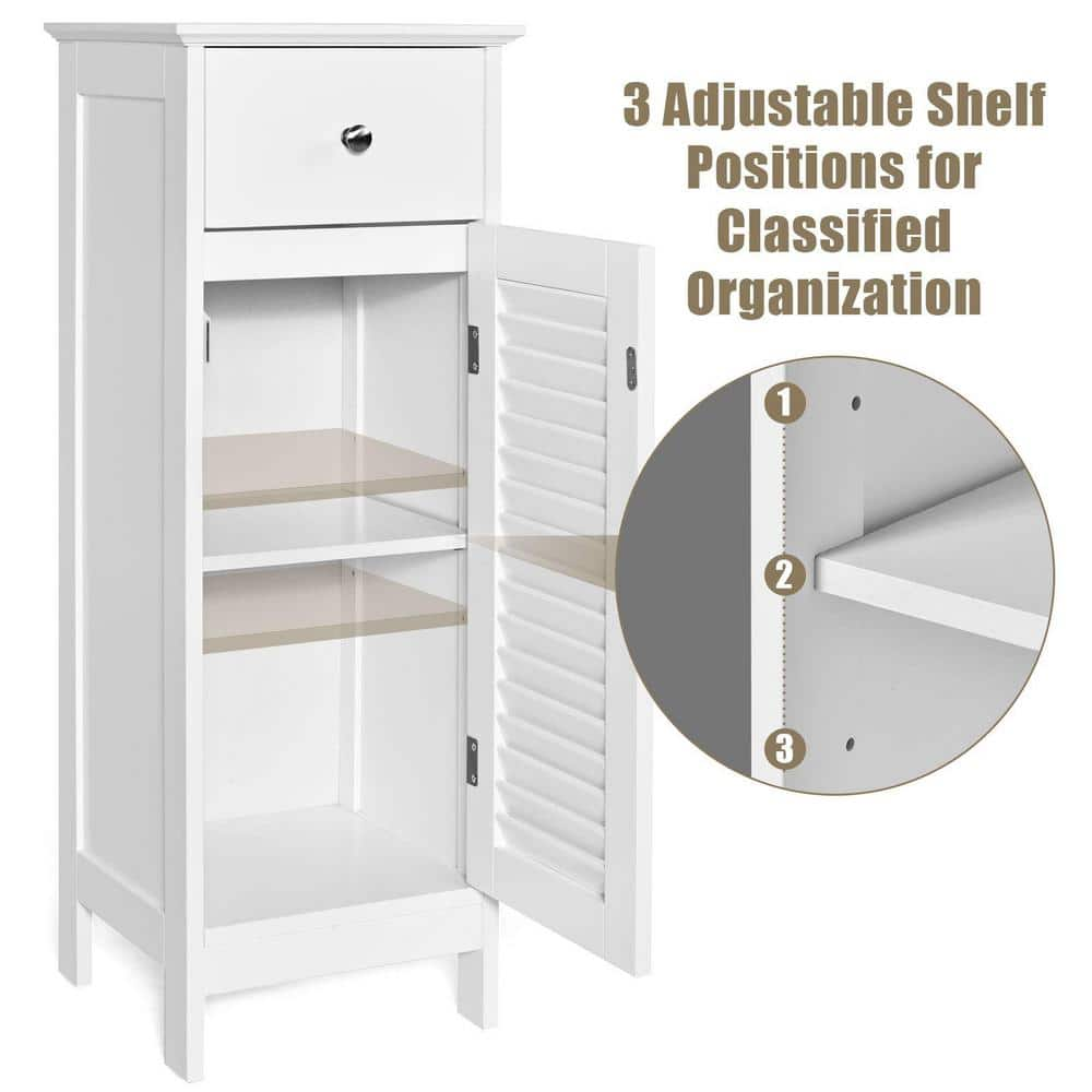 H Freestanding Linen Cabinet in White with Drawer and Shutter Door