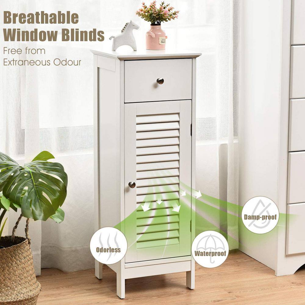 H Freestanding Linen Cabinet in White with Drawer and Shutter Door