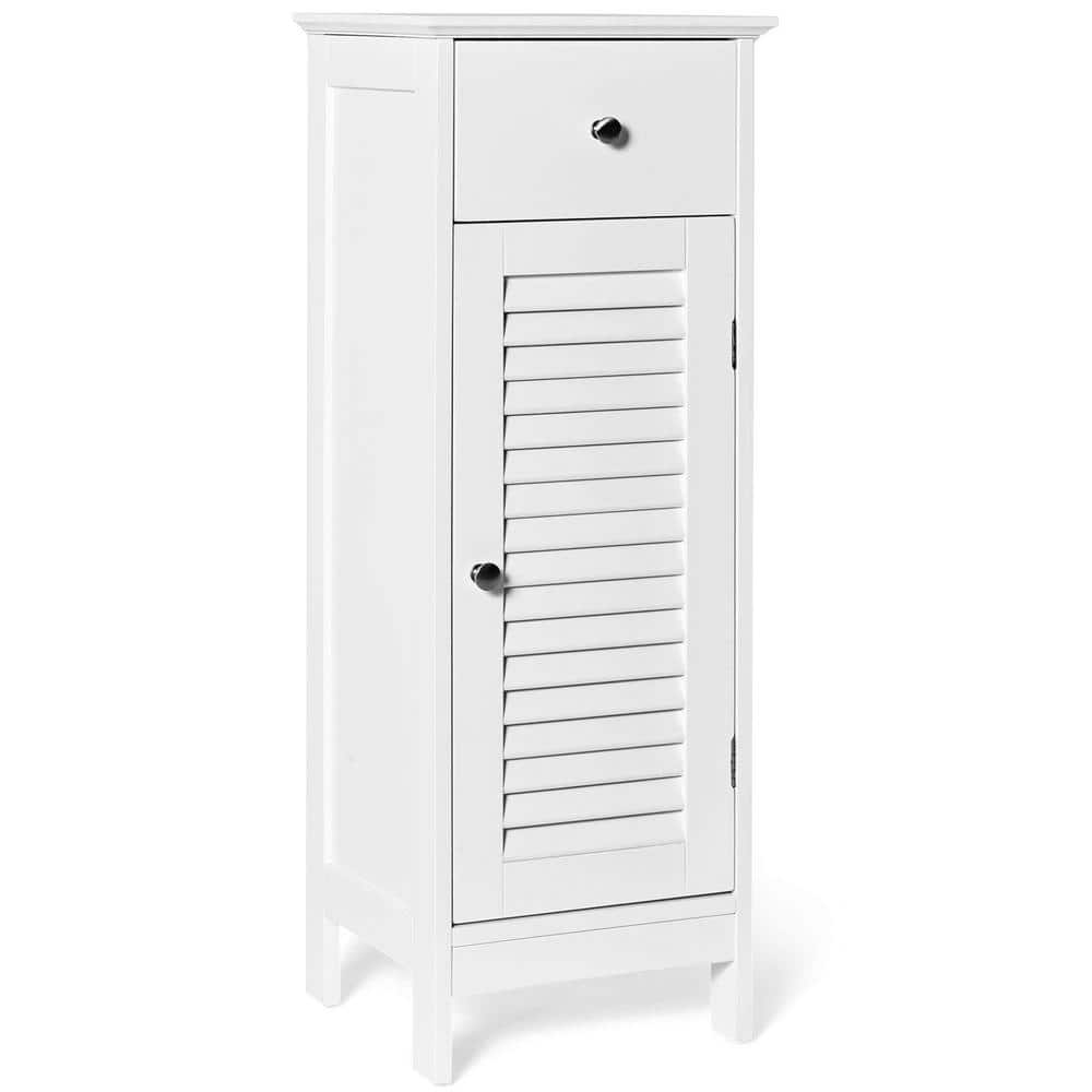 H Freestanding Linen Cabinet in White with Drawer and Shutter Door