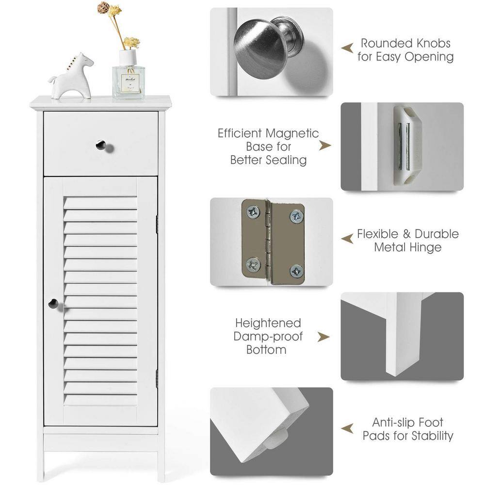 H Freestanding Linen Cabinet in White with Drawer and Shutter Door