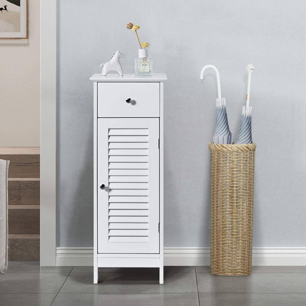 H Freestanding Linen Cabinet in White with Drawer and Shutter Door