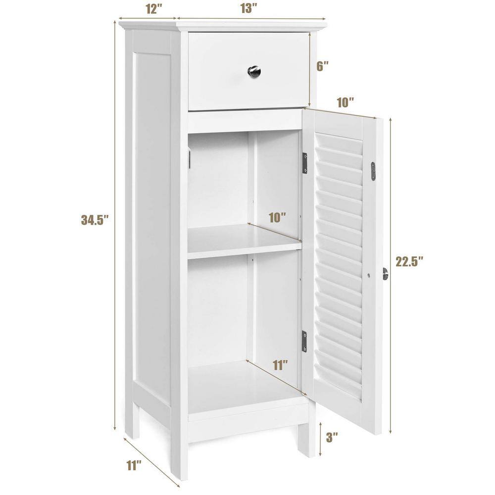 H Freestanding Linen Cabinet in White with Drawer and Shutter Door