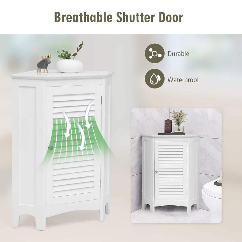 Freestanding Corner Linen Cabinet in White with Shutter Door