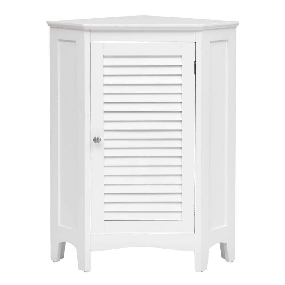 Freestanding Corner Linen Cabinet in White with Shutter Door