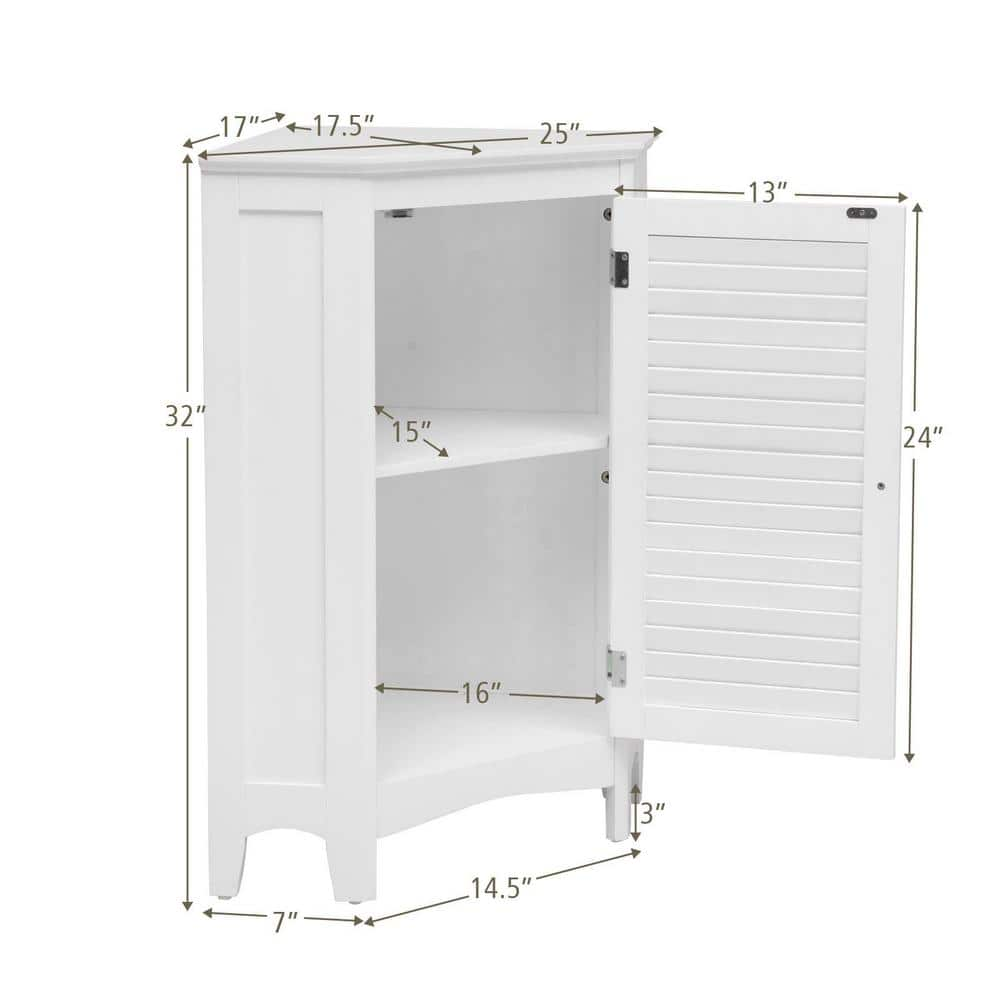 Freestanding Corner Linen Cabinet in White with Shutter Door