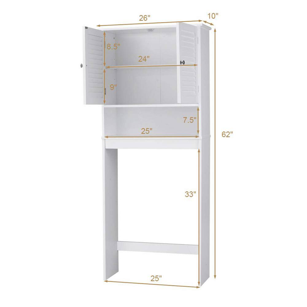 White Bathroom Over-the-Toilet Storage Cabinet Organizer with Doors and Shelves