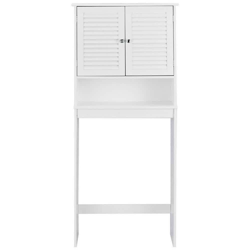 White Bathroom Over-the-Toilet Storage Cabinet Organizer with Doors and Shelves