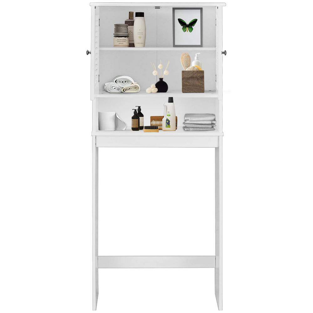 White Bathroom Over-the-Toilet Storage Cabinet Organizer with Doors and Shelves