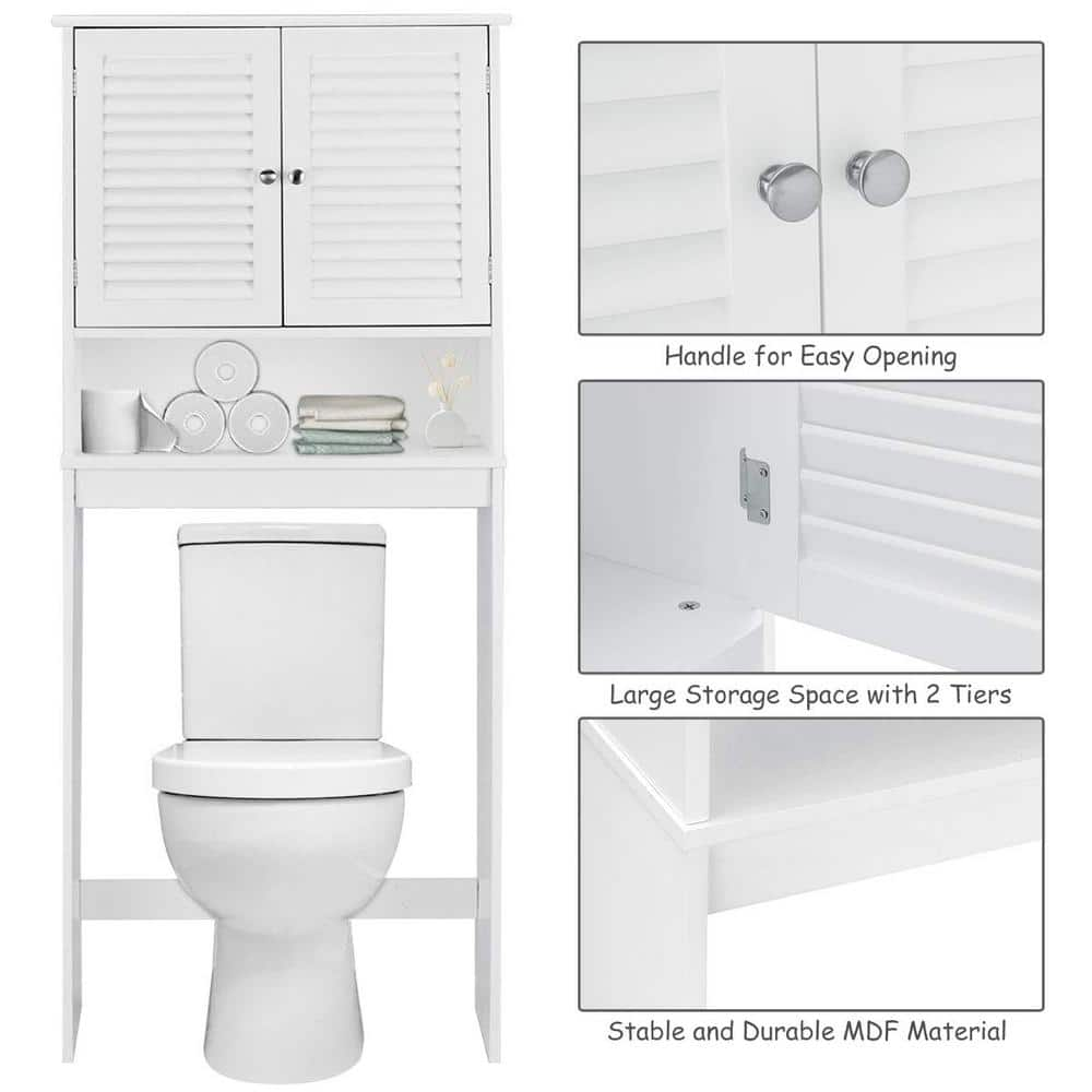 White Bathroom Over-the-Toilet Storage Cabinet Organizer with Doors and Shelves