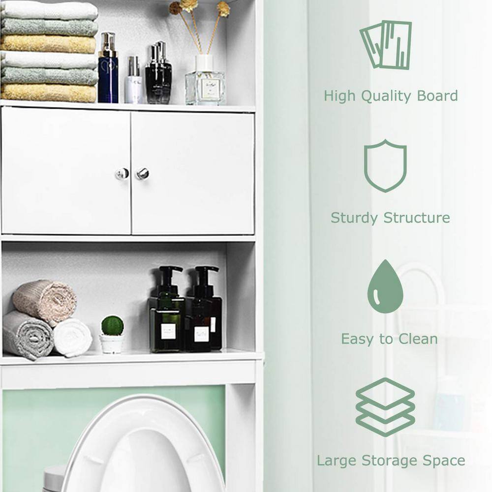 White Bathroom Over-the-Toilet Storage Cabinet Organizer with Doors and Shelves