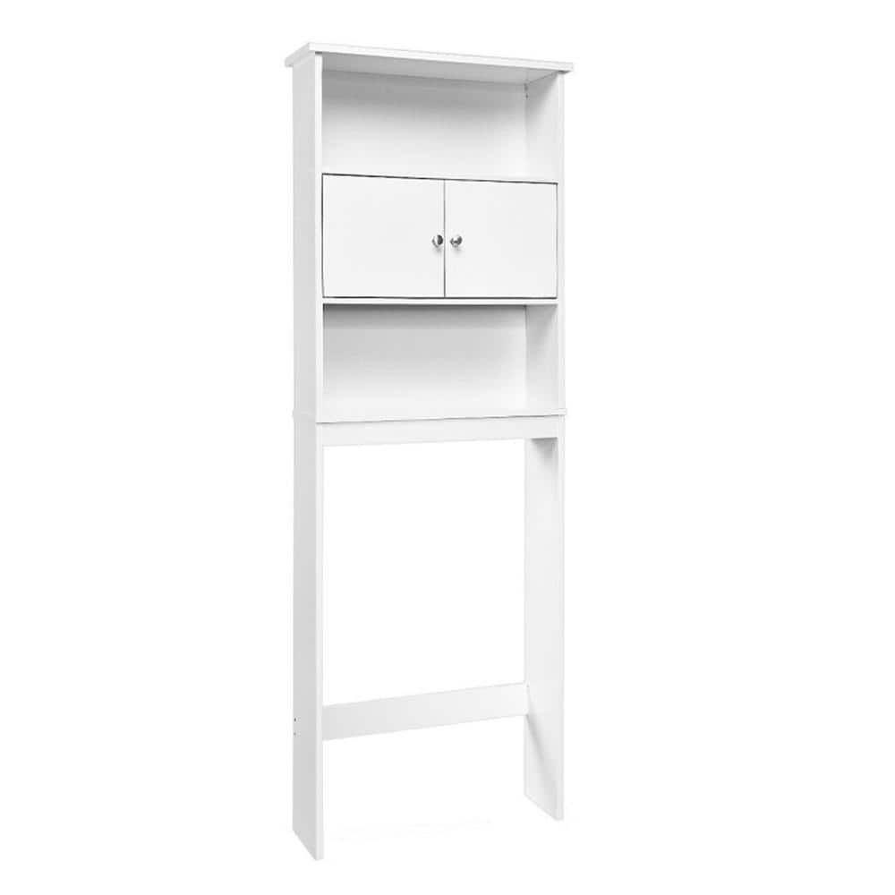 White Bathroom Over-the-Toilet Storage Cabinet Organizer with Doors and Shelves