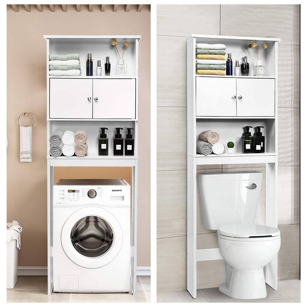 White Bathroom Over-the-Toilet Storage Cabinet Organizer with Doors and Shelves