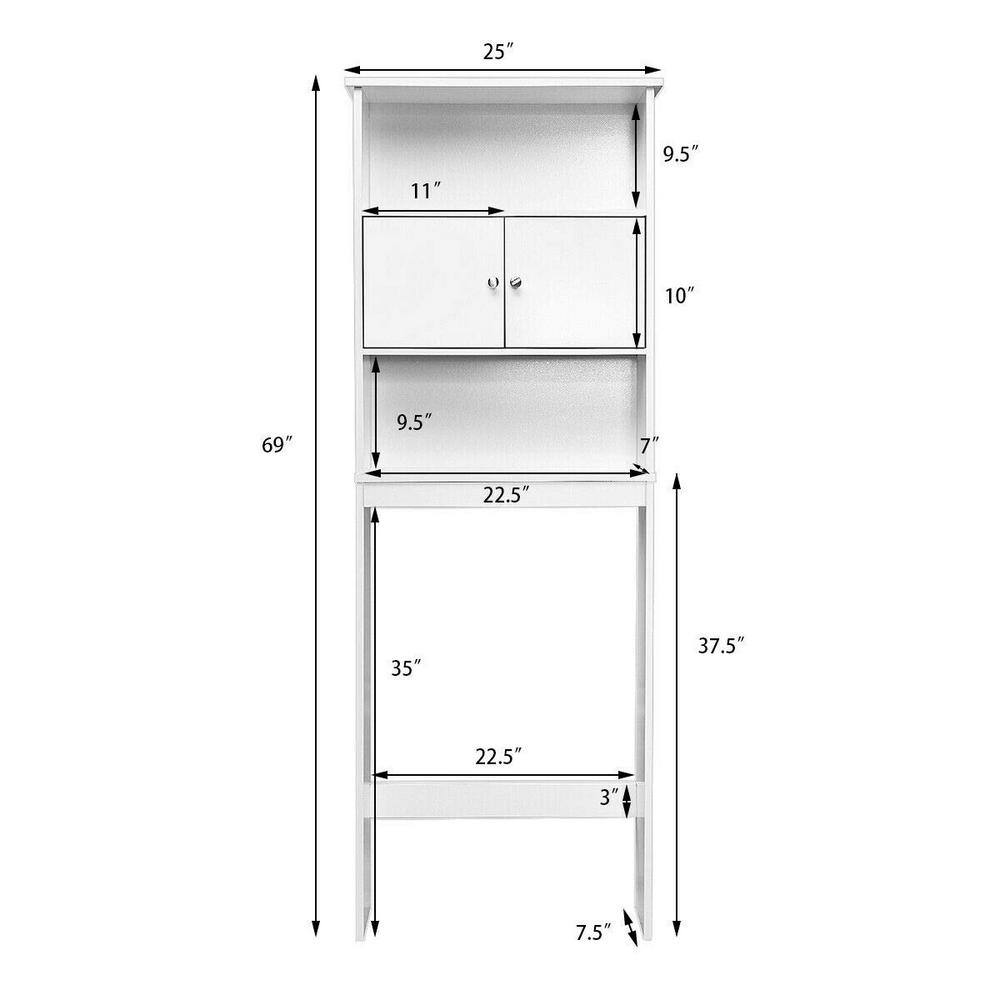 White Bathroom Over-the-Toilet Storage Cabinet Organizer with Doors and Shelves