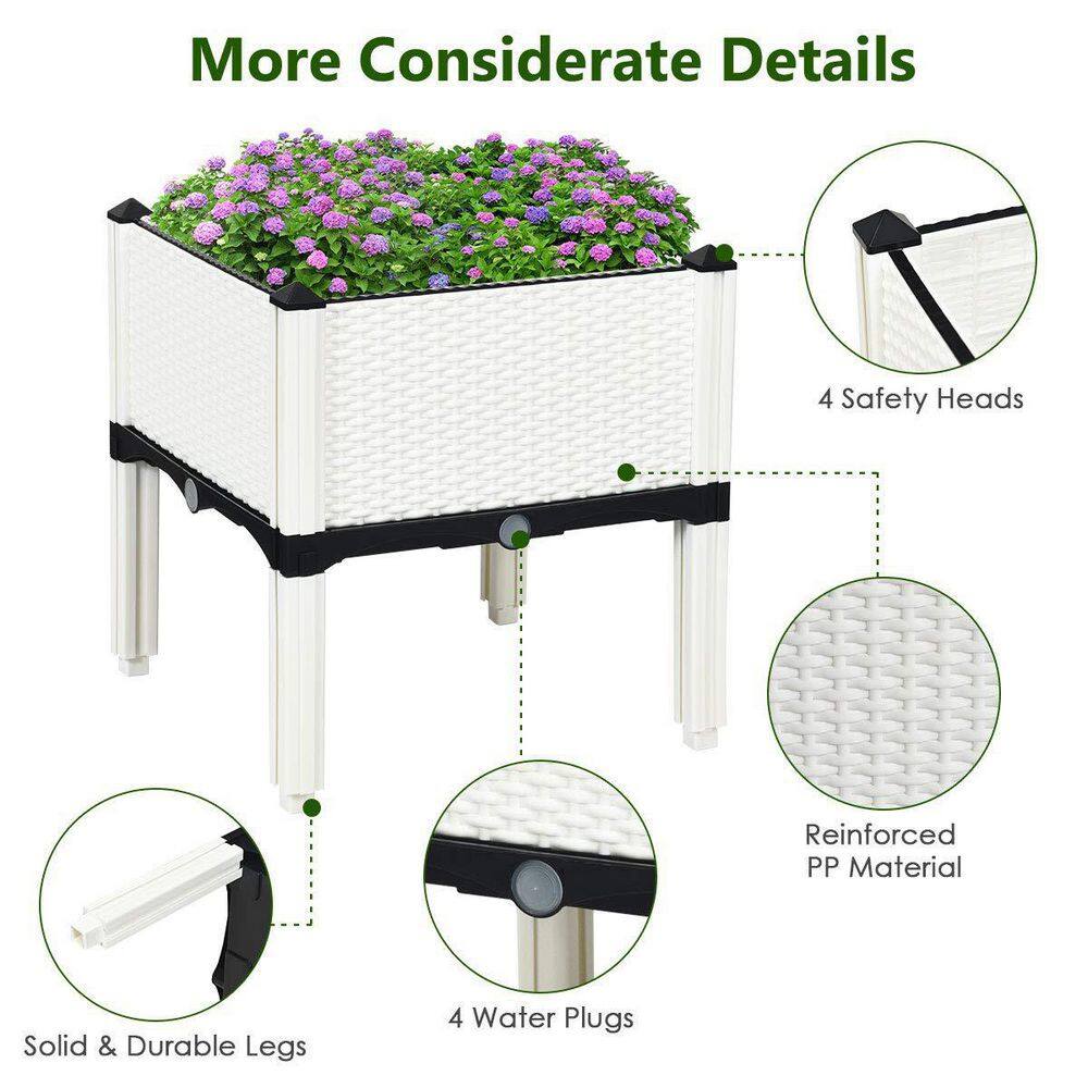 16 in. W x 16 in. L x 17.5 in. H White Wicker Elevated Planter Box Raised Garden Bed