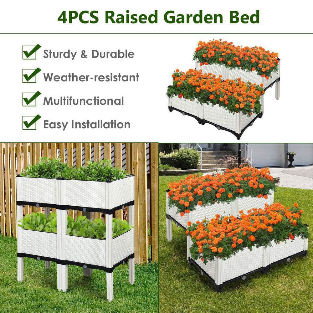 16 in. W x 16 in. L x 17.5 in. H White Wicker Elevated Planter Box Raised Garden Bed