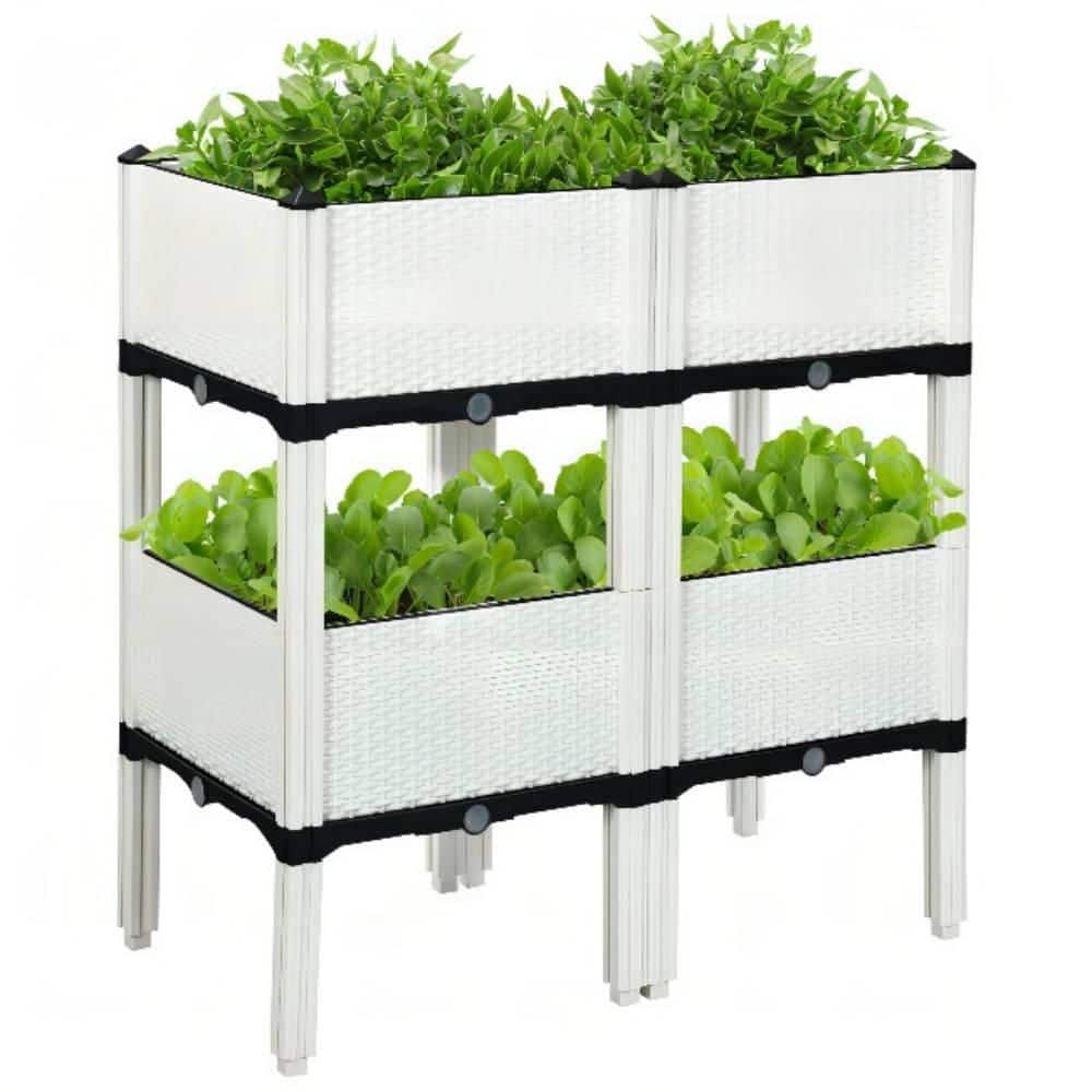 16 in. W x 16 in. L x 17.5 in. H White Wicker Elevated Planter Box Raised Garden Bed