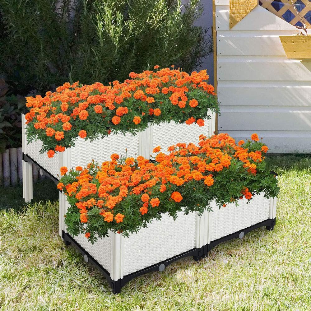 16 in. W x 16 in. L x 17.5 in. H White Wicker Elevated Planter Box Raised Garden Bed